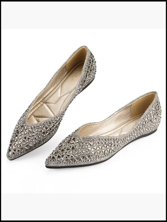Rhinestone Ballet Flats Pointed Toe Elegant Chic Memory Foam Comfortable - Picture 7 of 7